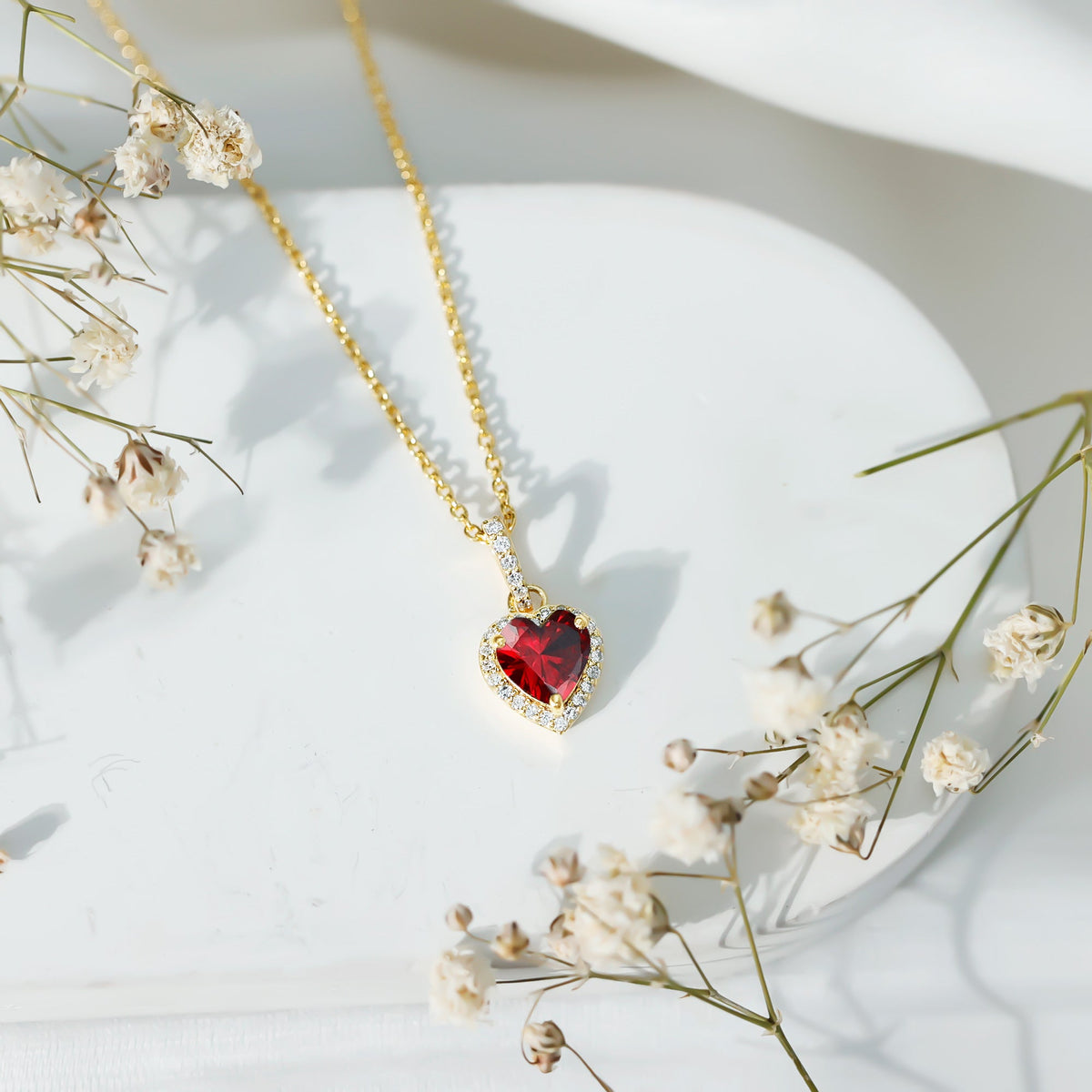 Certified 1.6 Carat Lab Created Ruby Heart Necklace with Diamond Halo