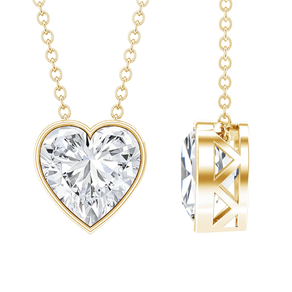 2 Carat Heart Shape Moissanite Solitaire Necklace in Bezel Setting