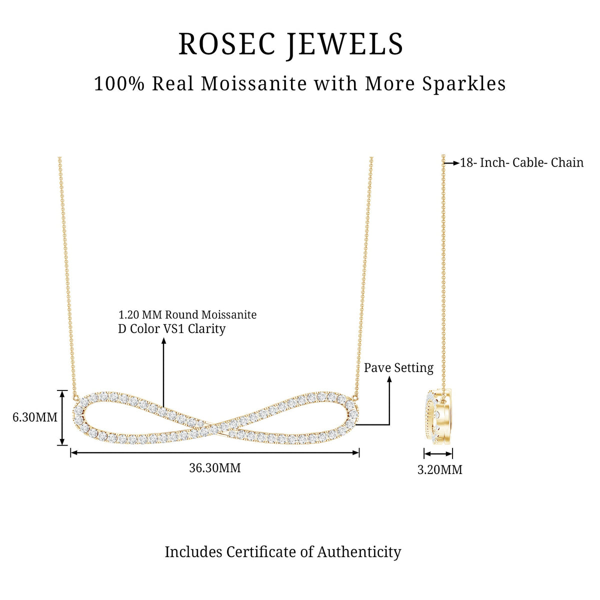 Pave Set Moissanite Infinity Necklace with Certificate