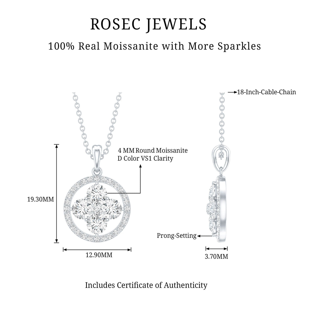 Simple Moissanite Flower Pendant with Halo