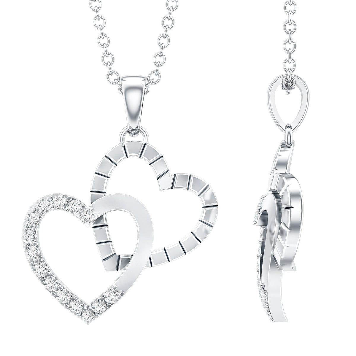 Certified Moissanite Twin Heart Pendant Necklace