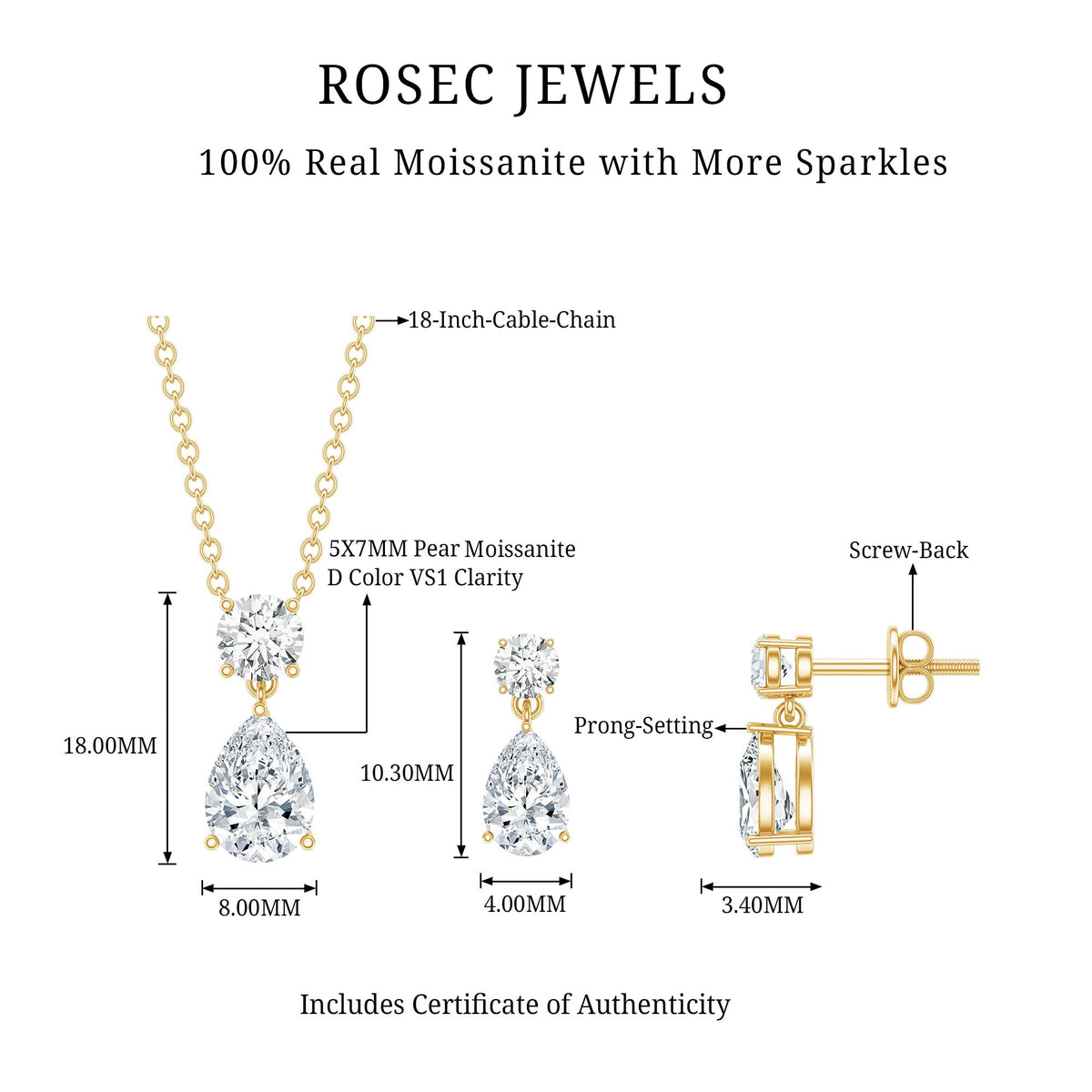 Moissanite Teardrop Two Stone Jewelry Set