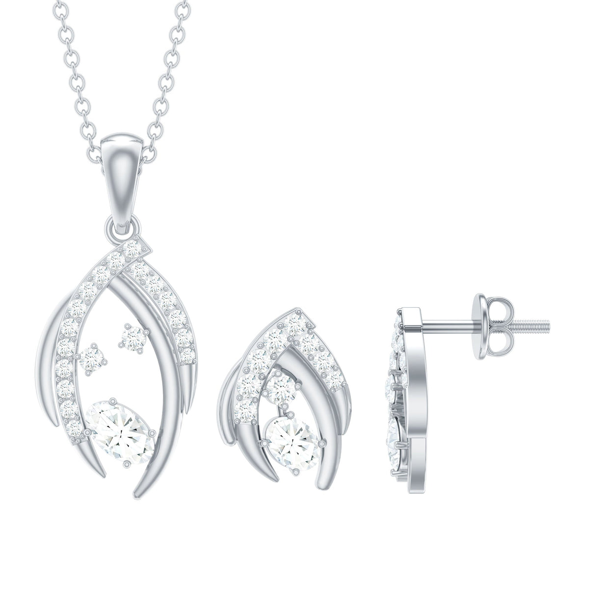 Certified Moissanite Designer Pendant and Earrings Set
