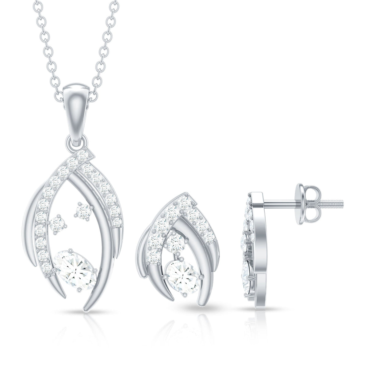 Certified Moissanite Designer Pendant and Earrings Set