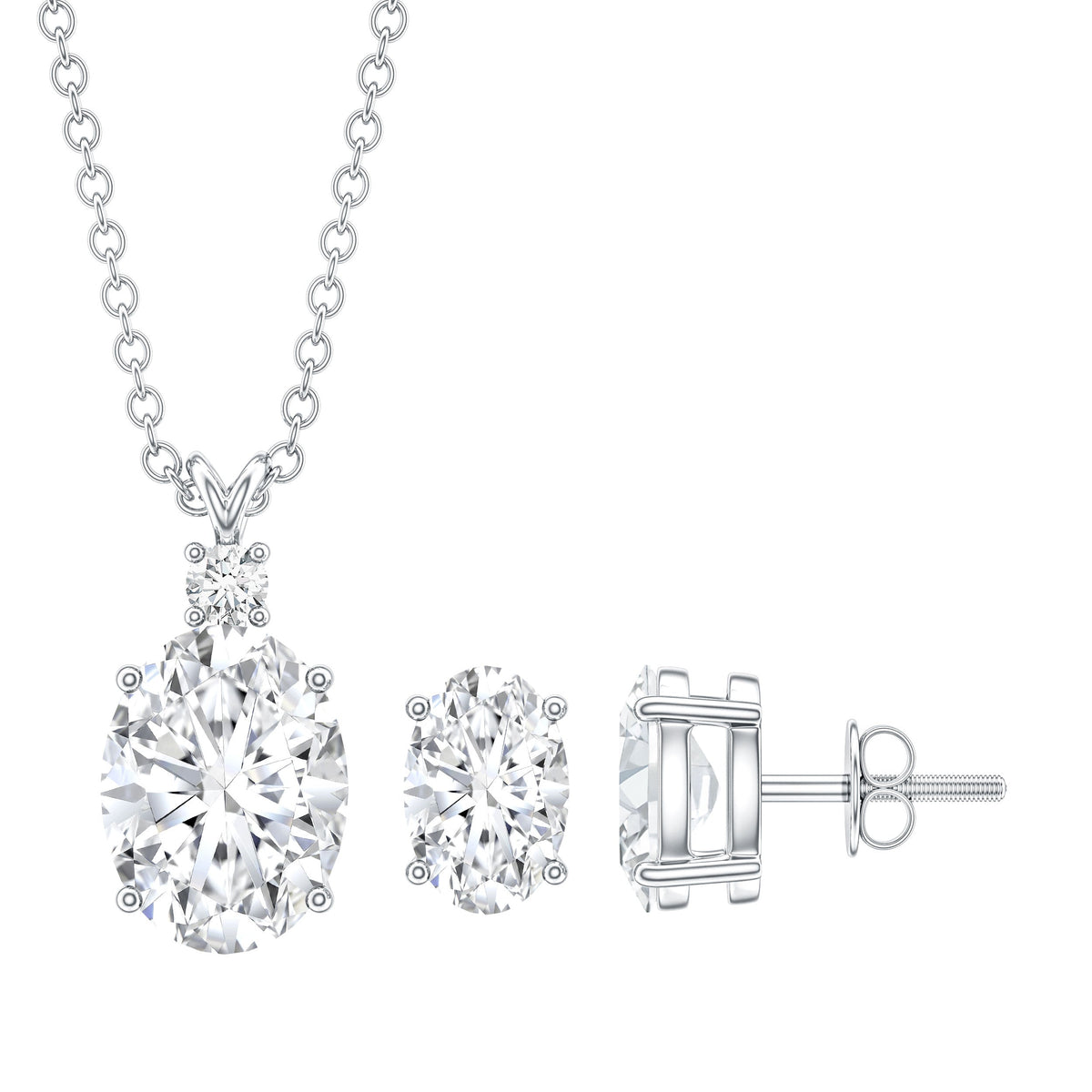 Certified Moissanite Oval Necklace and Earrings Set