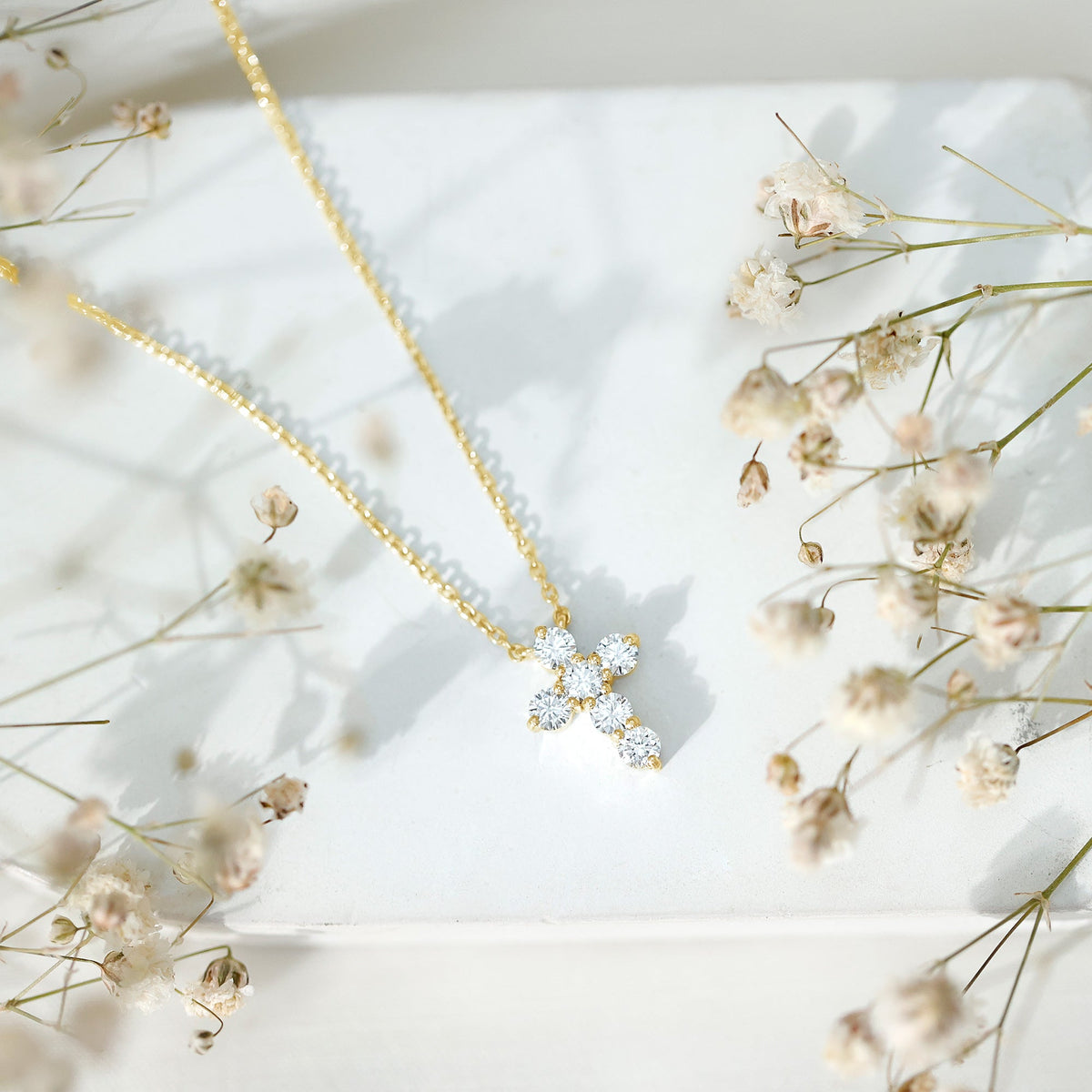 Round Cut Moissanite Cross Pendant Necklace