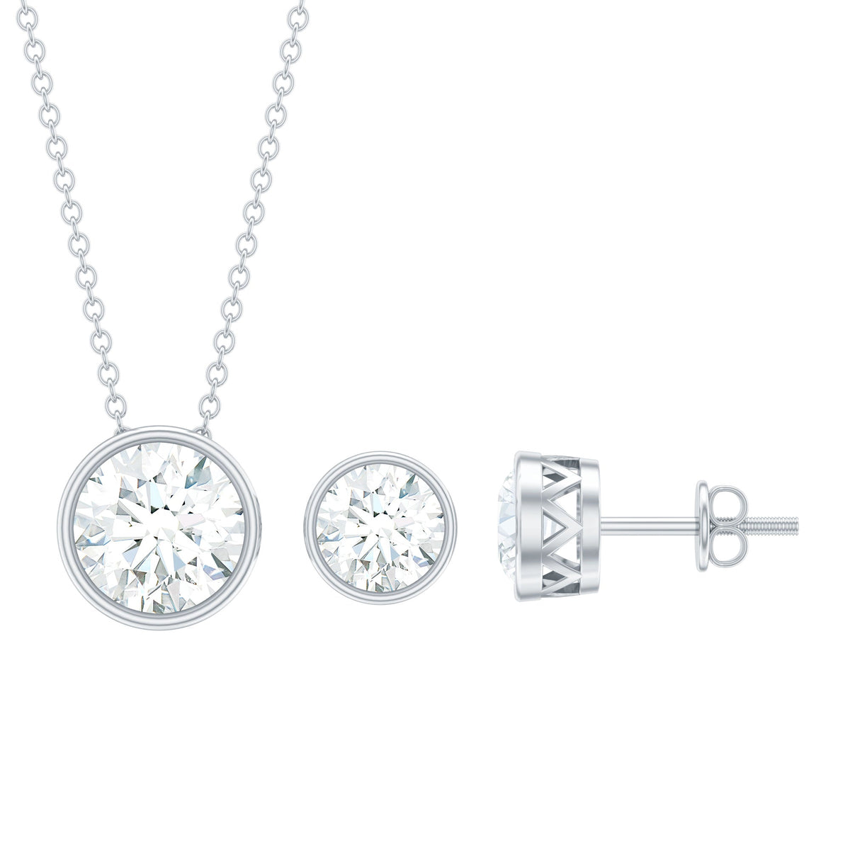 Simple Moissanite Solitaire Jewelry Set in Bezel Setting