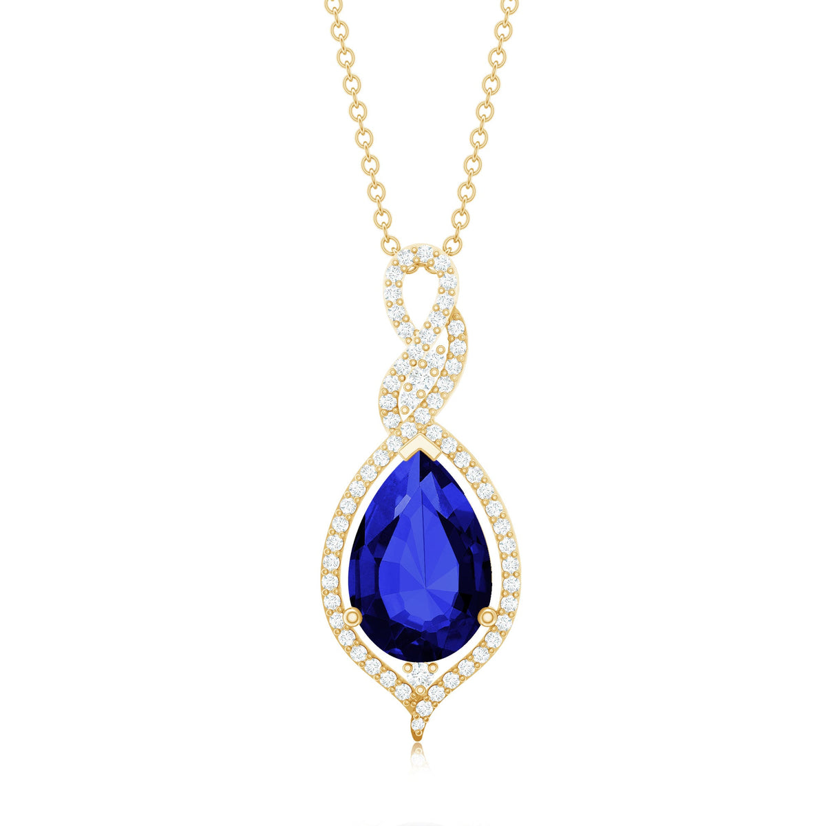 Certified 4 Carat Lab Created Blue Sapphire and Diamond Teardrop Pendant