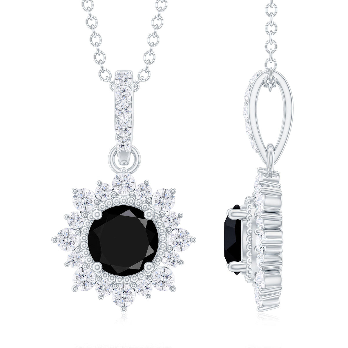 Certified Lab Grown Black and White Diamond Halo Necklace