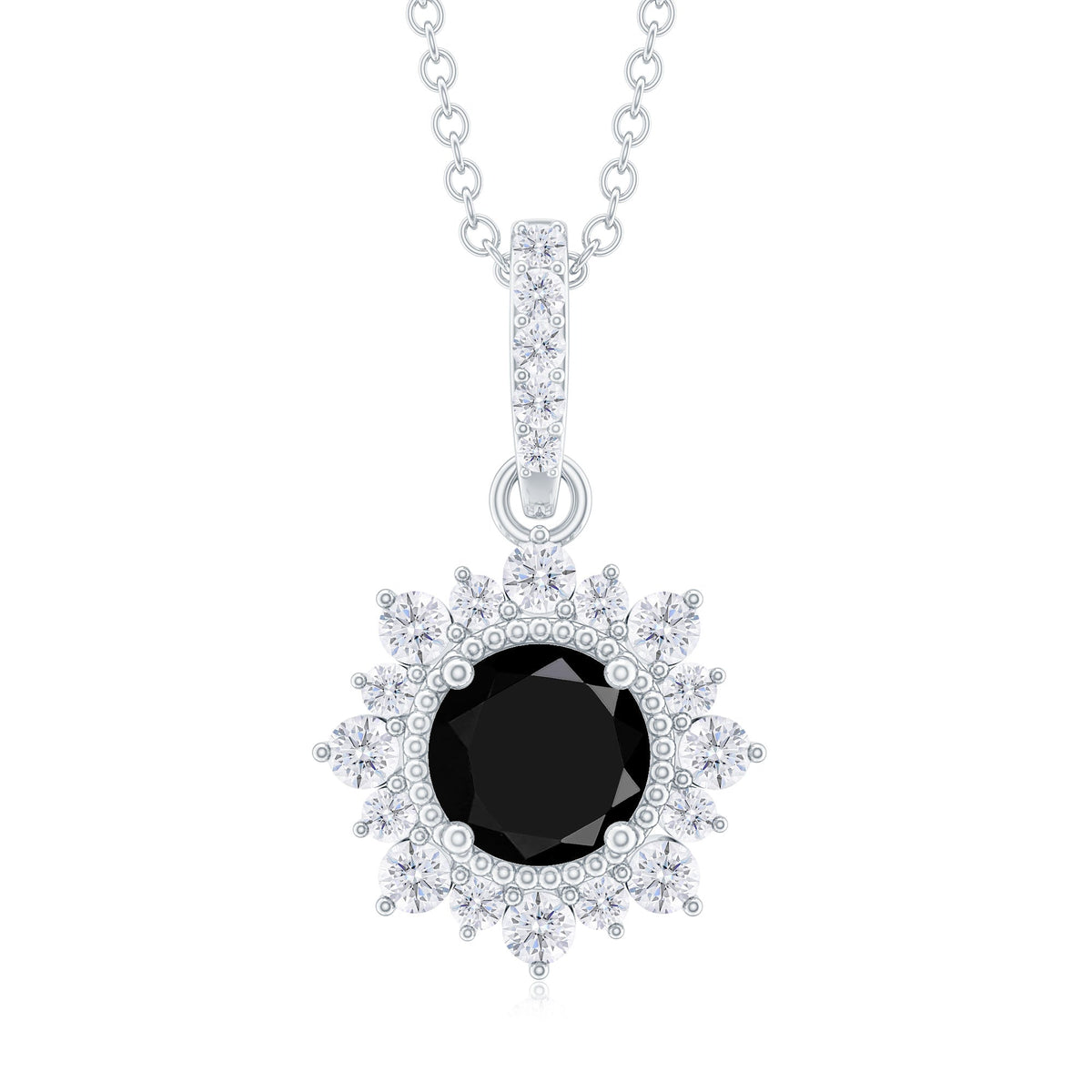 Certified Lab Grown Black and White Diamond Halo Necklace