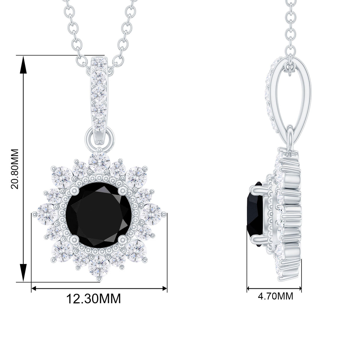 Certified Lab Grown Black and White Diamond Halo Necklace