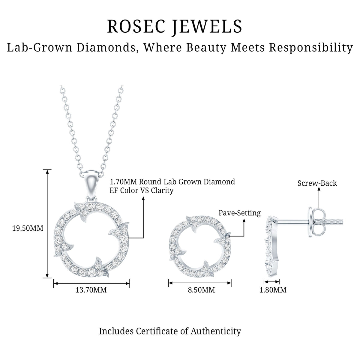 Certified Diamond Circle Necklace Earrings Set