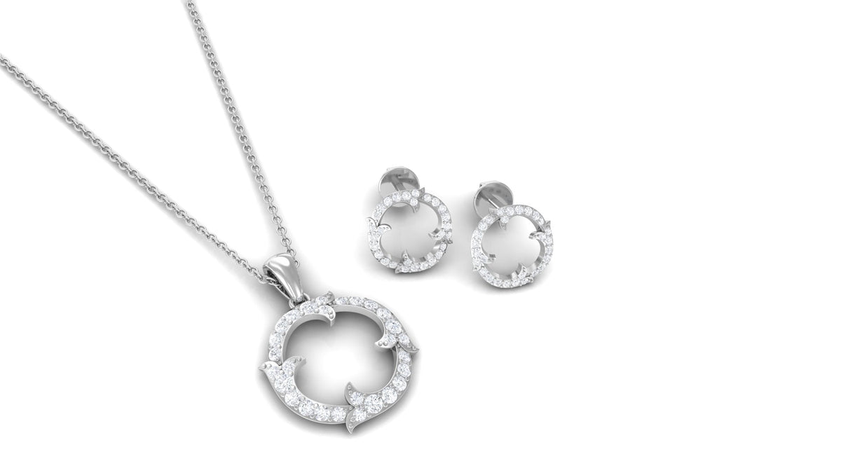 Certified Diamond Circle Necklace Earrings Set