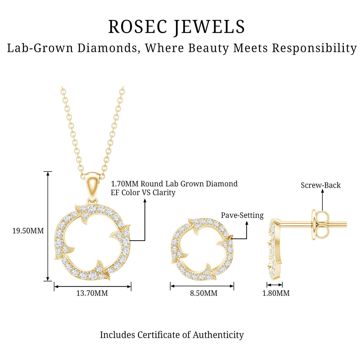 Certified Diamond Circle Necklace Earrings Set