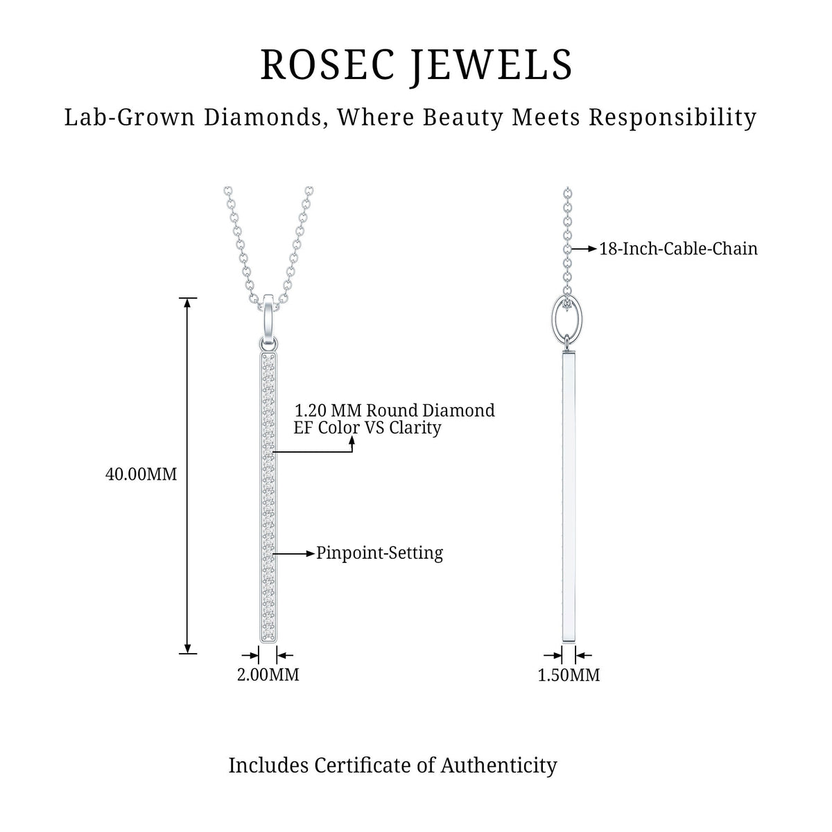Round Cut Diamond Bar Necklace For Women