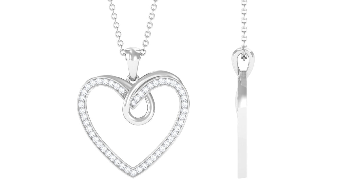 Pave Set Diamond Open Heart Pendant Necklace