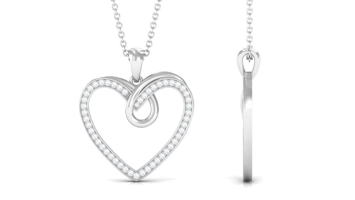 Pave Set Diamond Open Heart Pendant Necklace