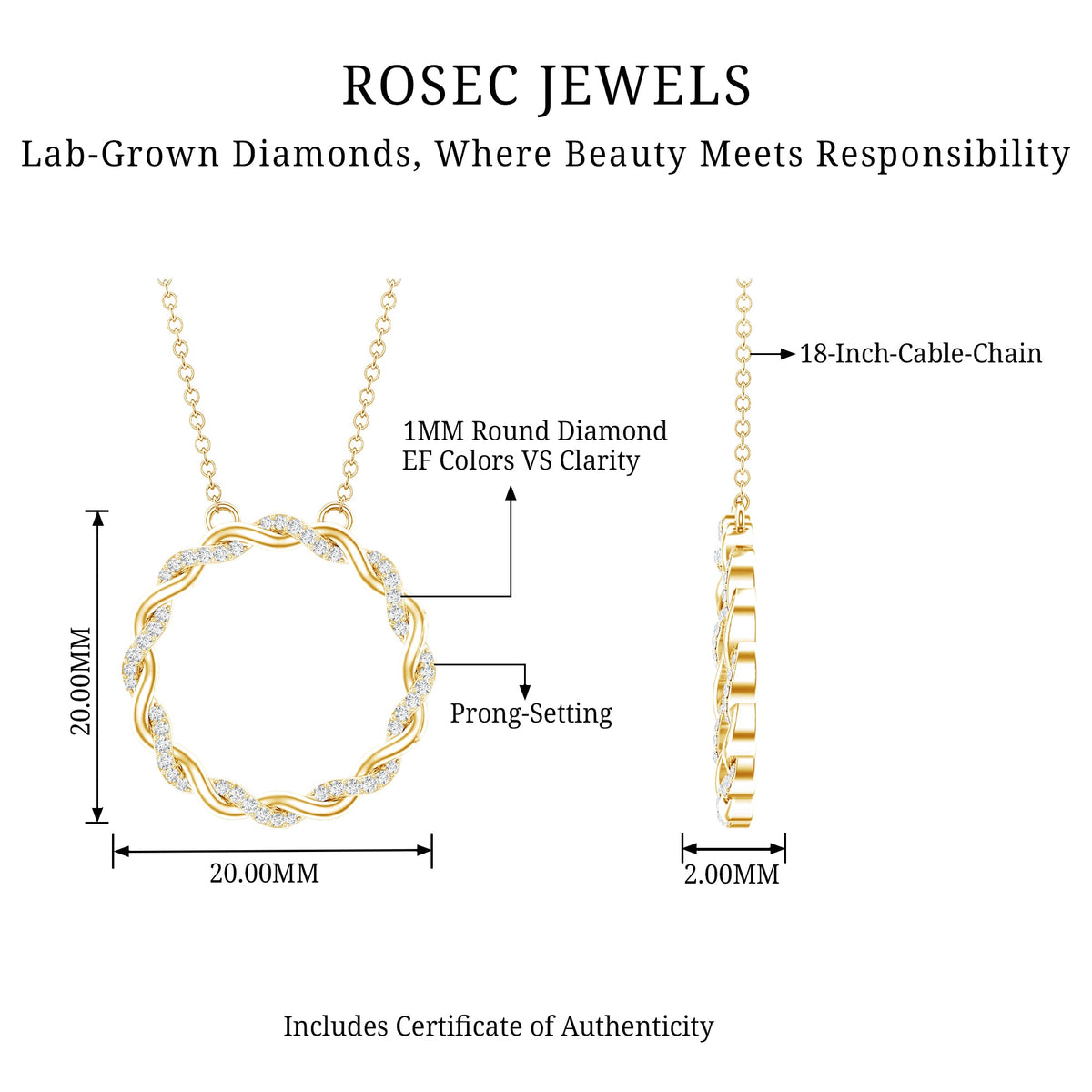 Diamond Twisted Eternity Necklace in Pave Setting