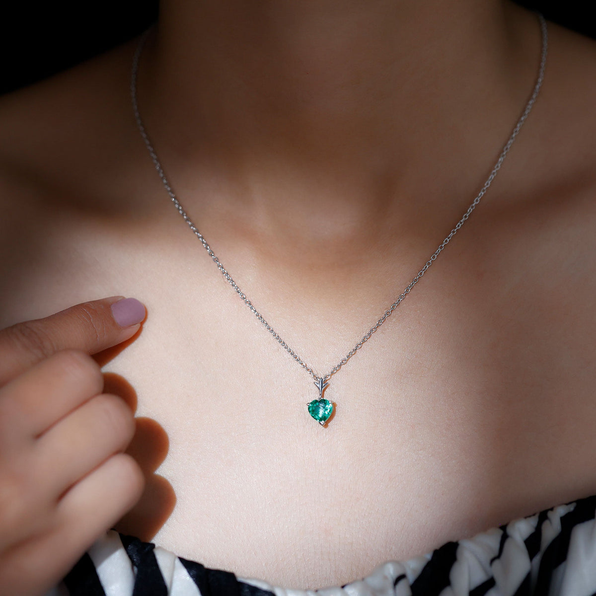 Certified Lab Created Emerald Heart Solitaire Necklace With Chain