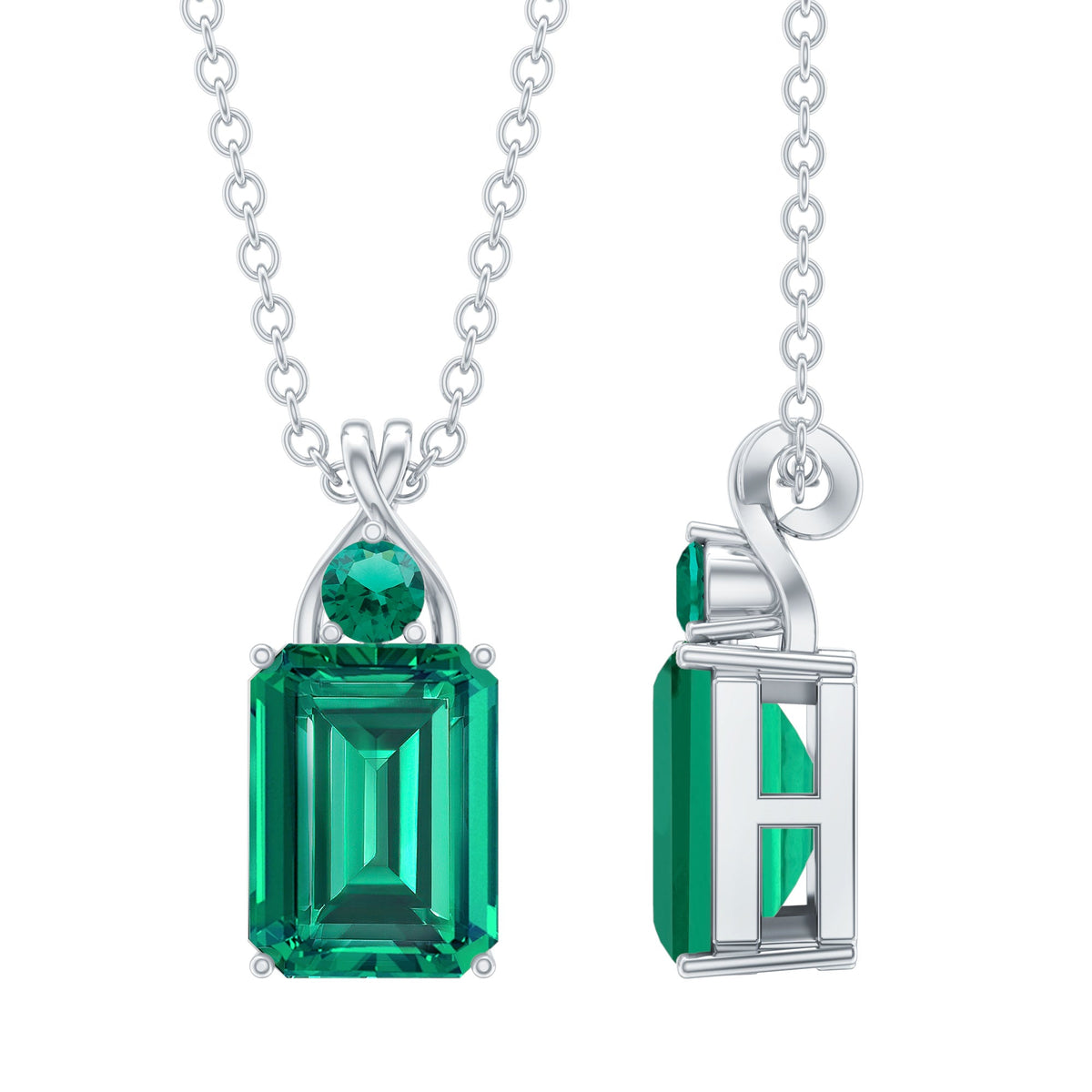 Certified 1.68 Carat Lab Created Emerald Solitaire Necklace