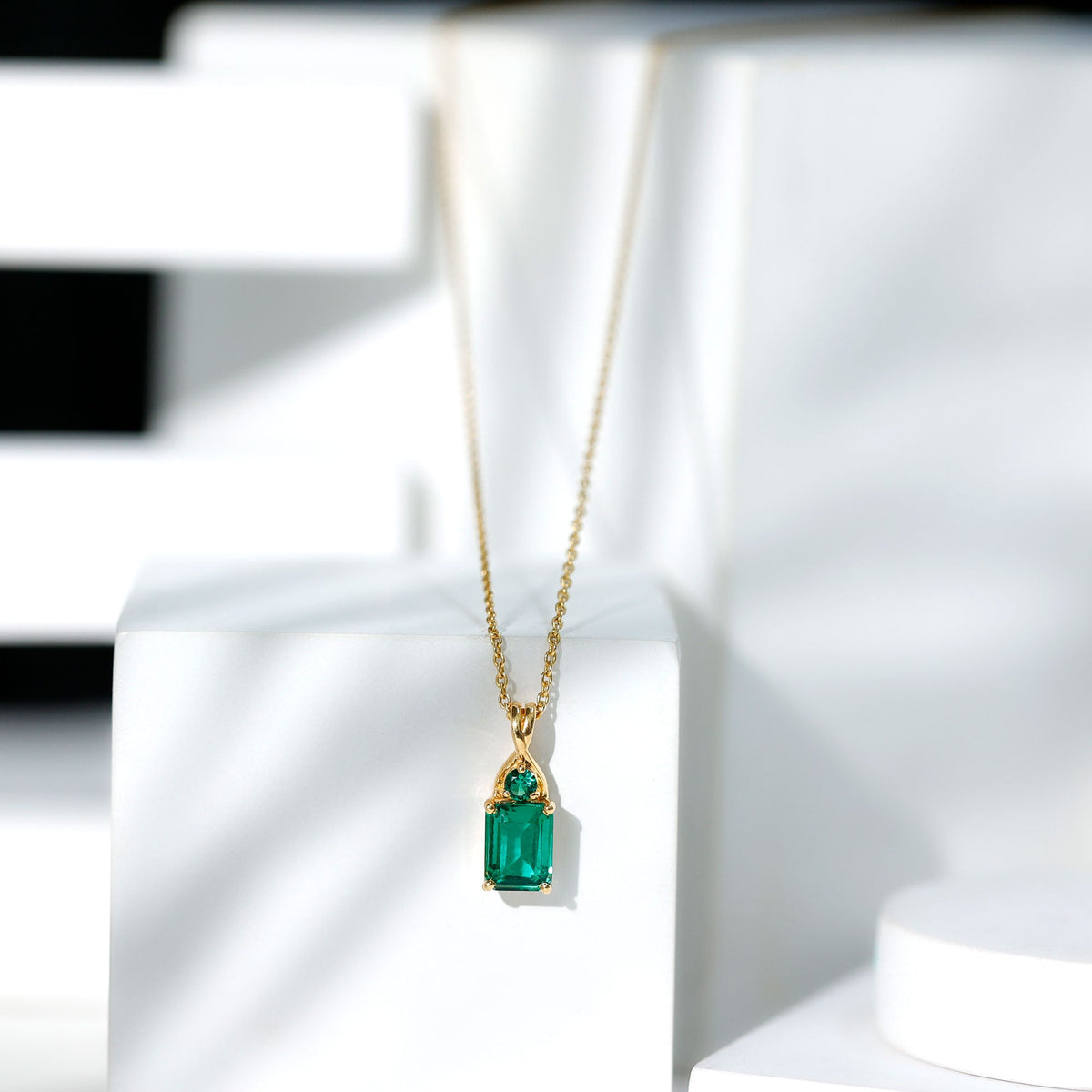 Certified 1.68 Carat Lab Created Emerald Solitaire Necklace