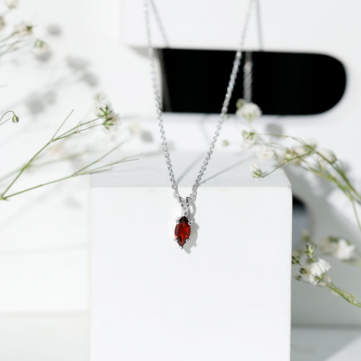 Real 0.75 Carat Garnet Marquise Necklace with Chain