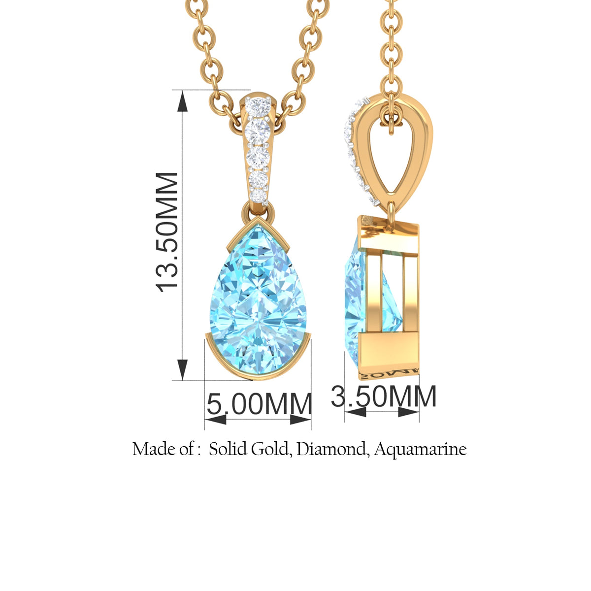 Pear Shape Aquamarine Solitaire Pendant with Diamond Bail