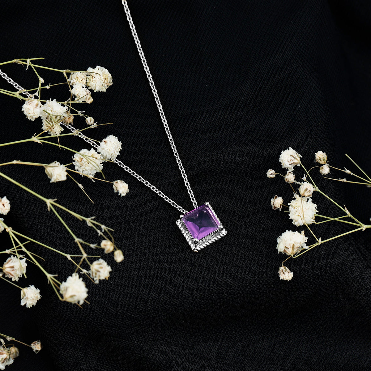 Princess Cut 1.5 Carat Amethyst Solitaire Necklace in Sterling Silver