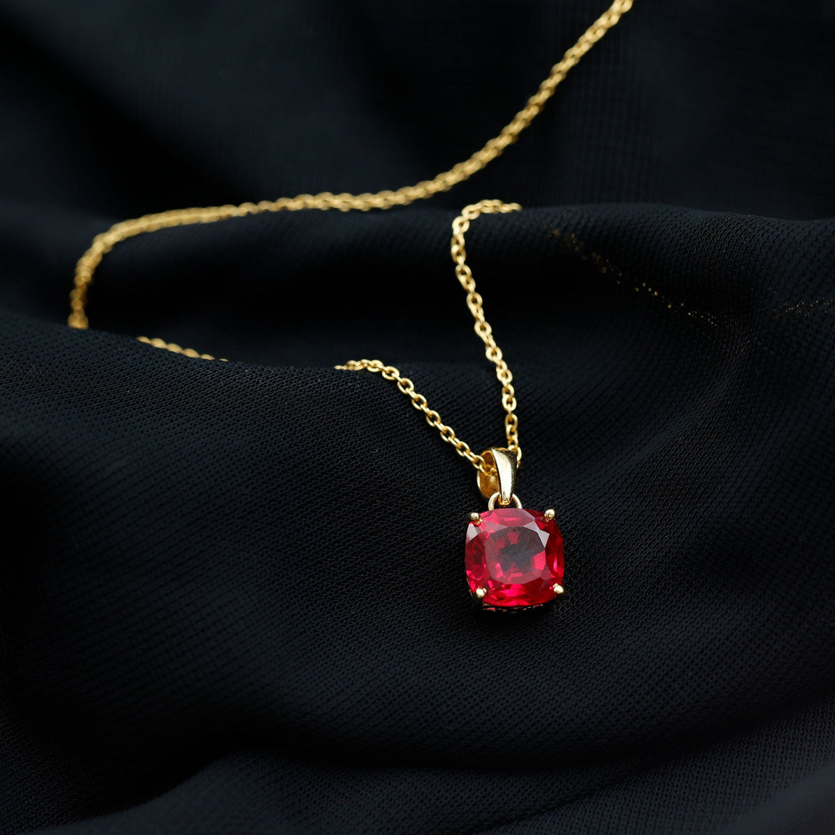 2 Carat Lab Created Ruby Solitaire Necklace With Chain
