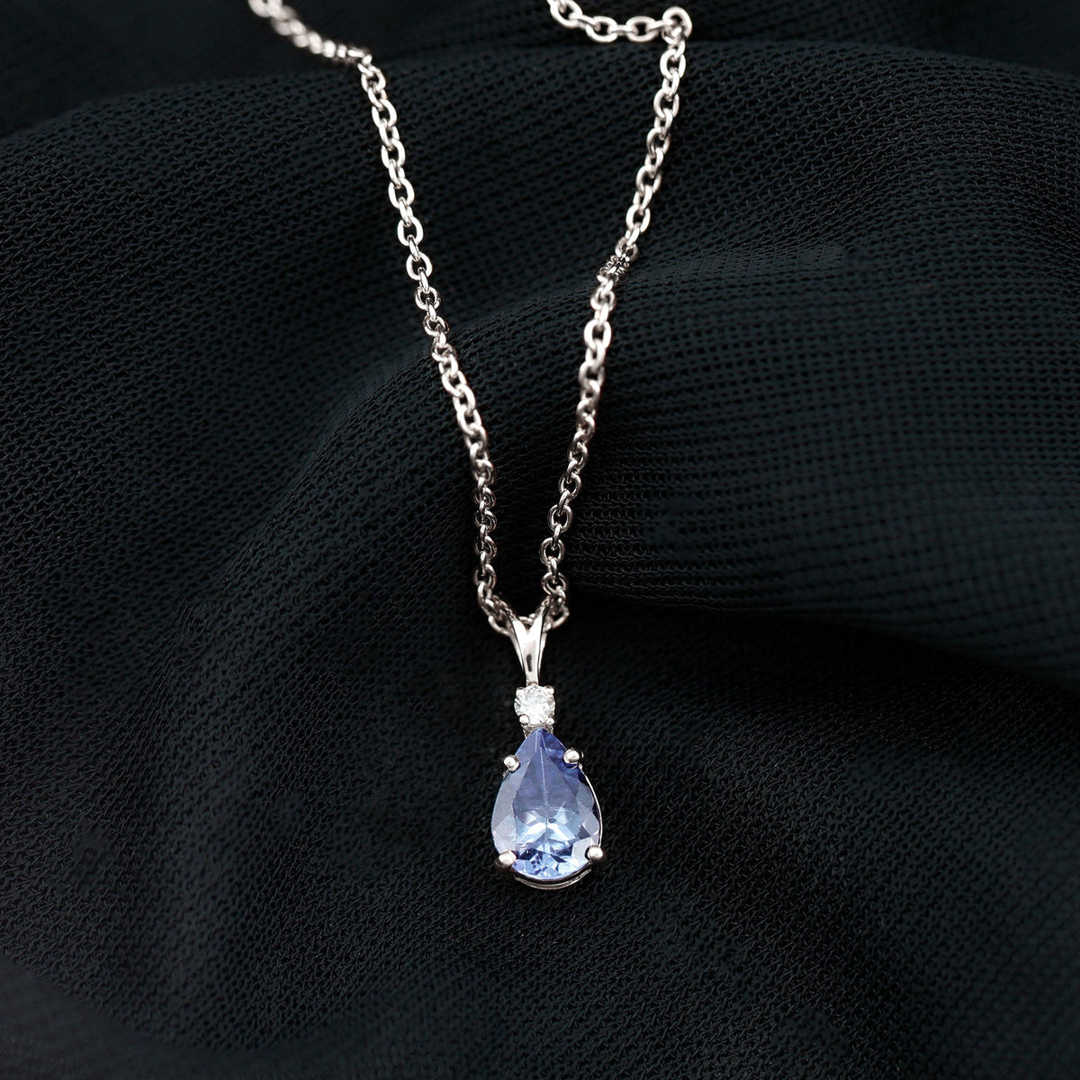 Real Tanzanite Teardrop Pendant Necklace with Diamond