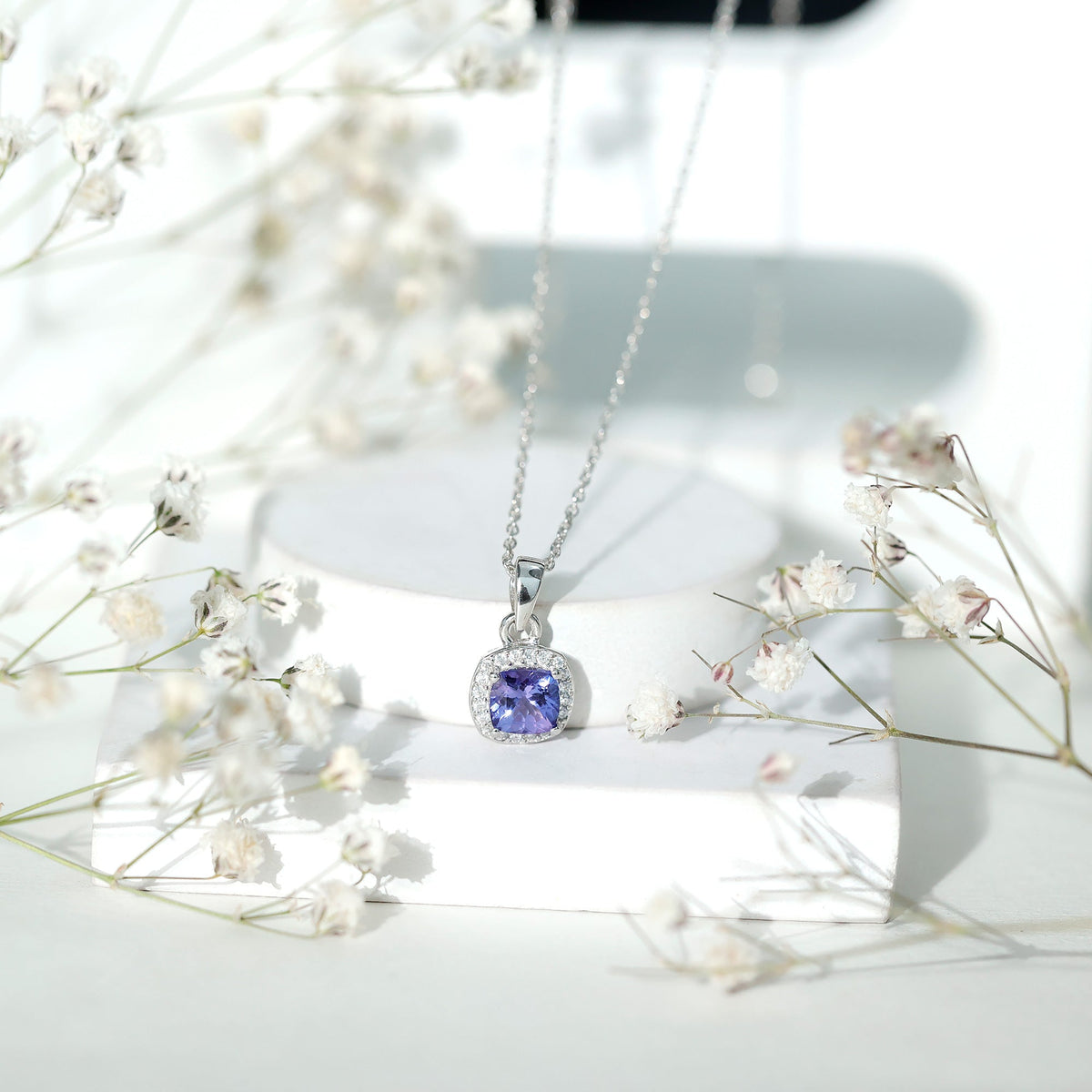 Real 1.2 Carat Tanzanite Bridal Necklace with Silver Chain