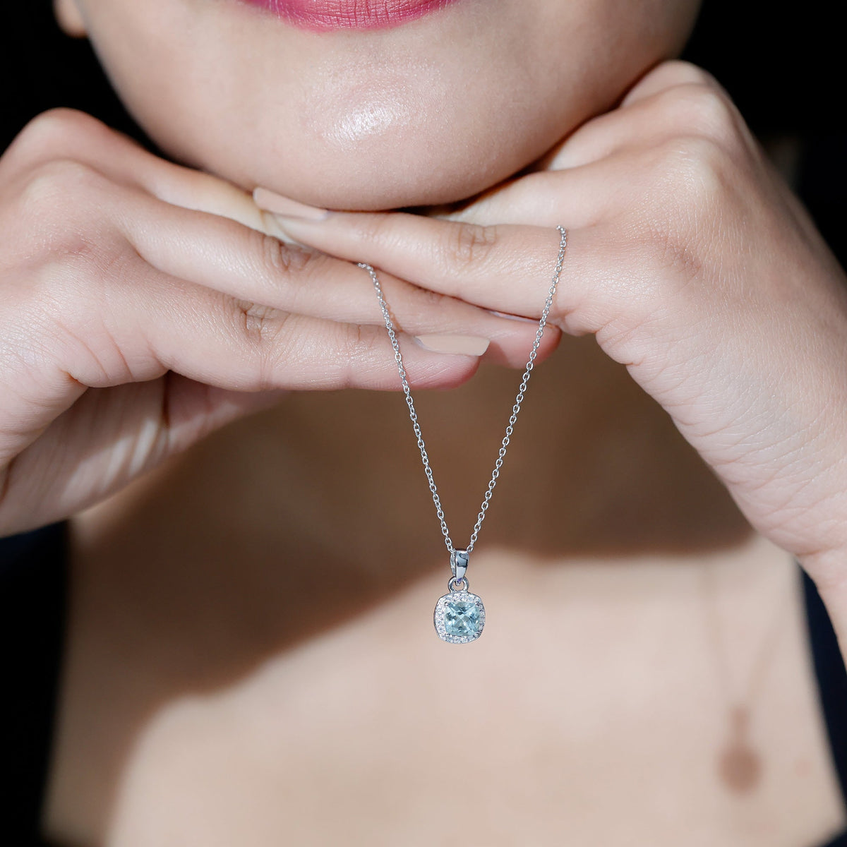 Natural Sky Blue Topaz Birthstone Necklace With Silver Chain