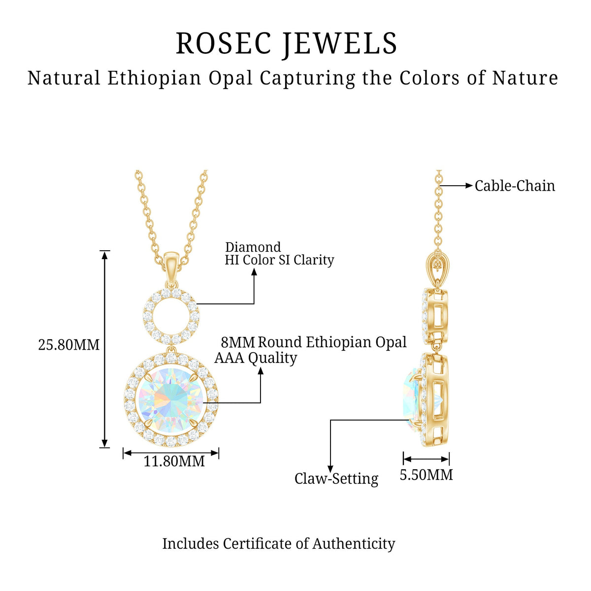 Natural Ethiopian Opal Drop Pendant Necklace with Diamond