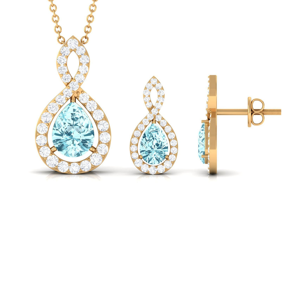 Natural Aquamarine Infinity Pendant Earrings Set for Women