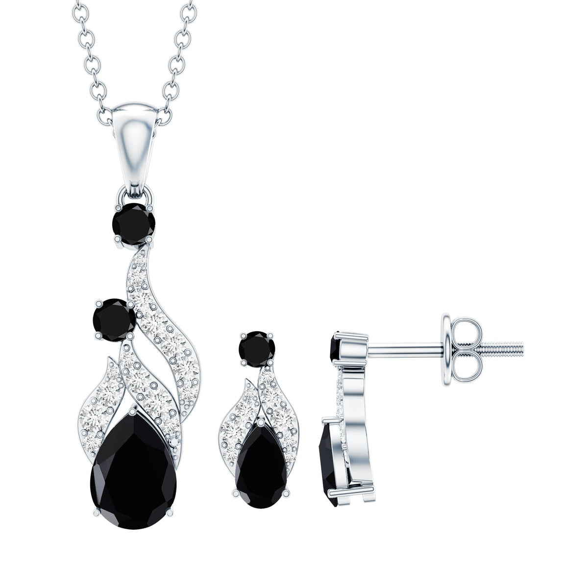 Designer Black Spinel Necklace and Earrings Set with Diamond