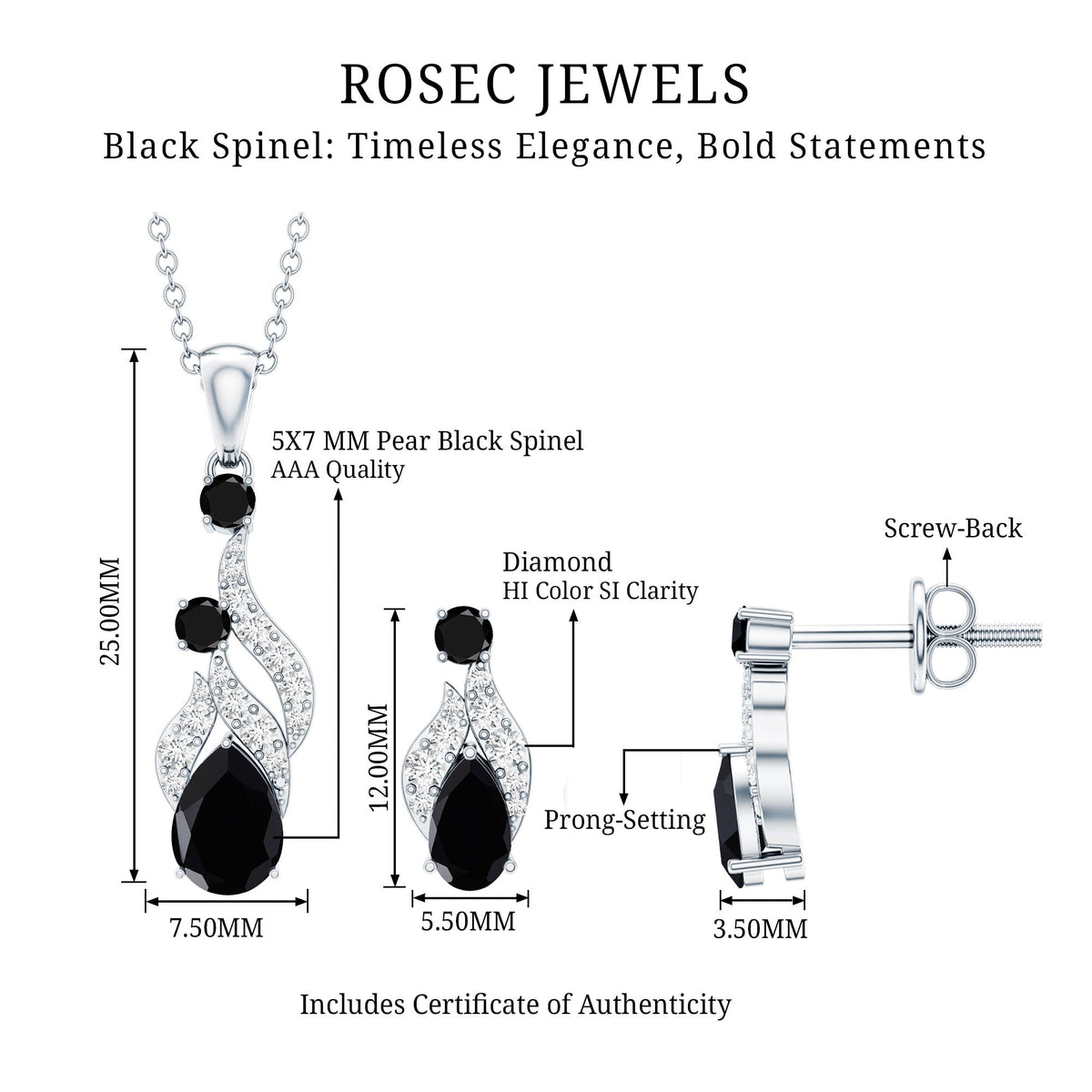 Designer Black Spinel Necklace and Earrings Set with Diamond