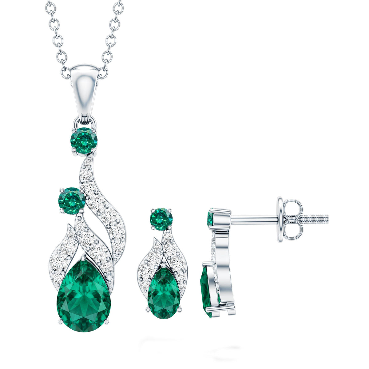 Lab Created Emerald and Diamond Designer Jewelry Set