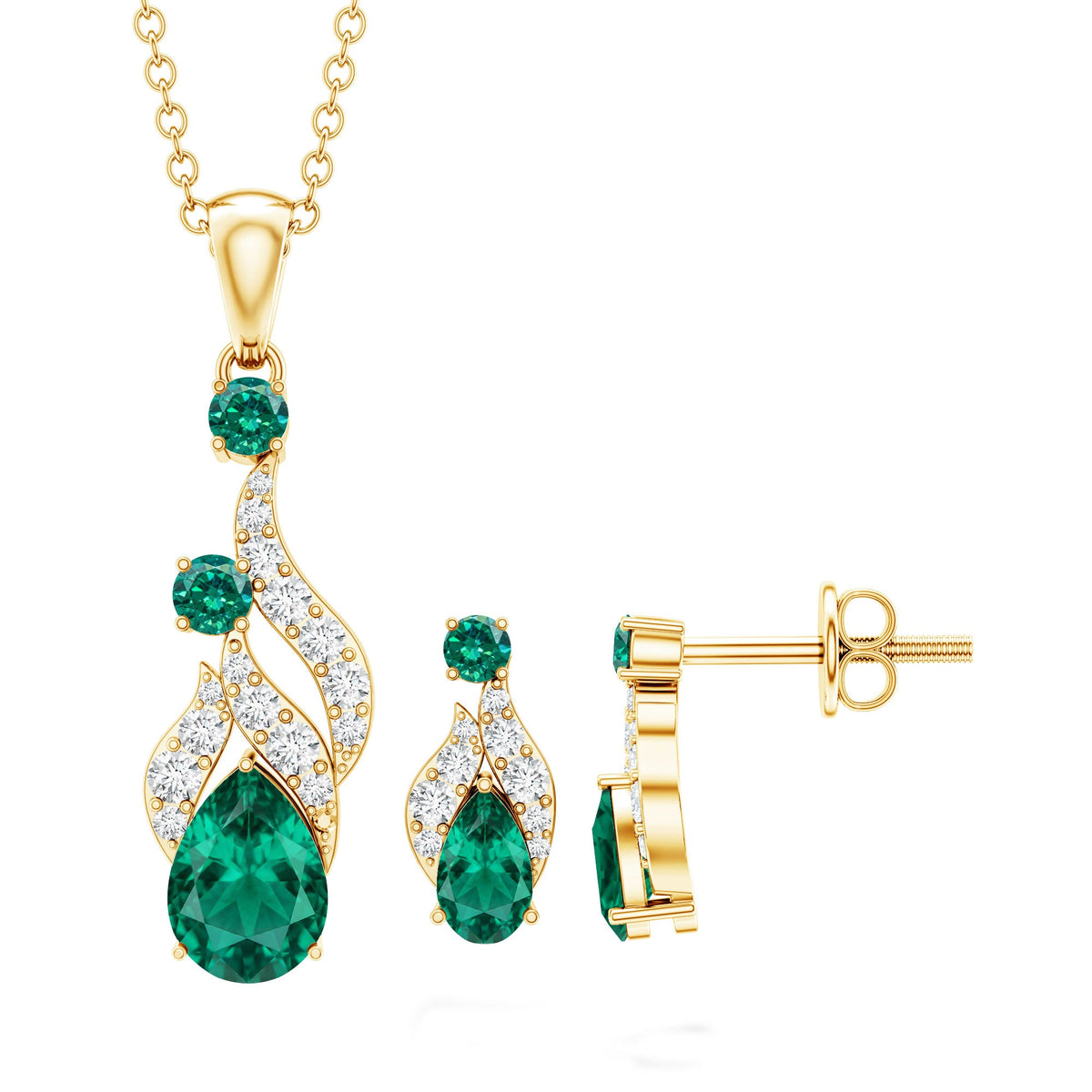 Lab Created Emerald and Diamond Designer Jewelry Set