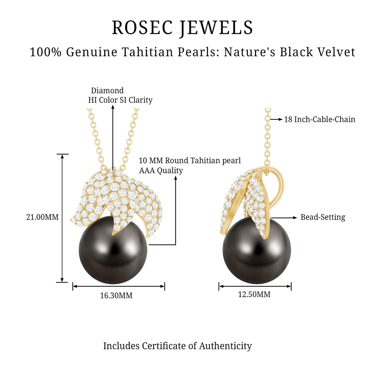 Handpicked 8 Carat Black Pearl and Diamond Necklace with Certificate