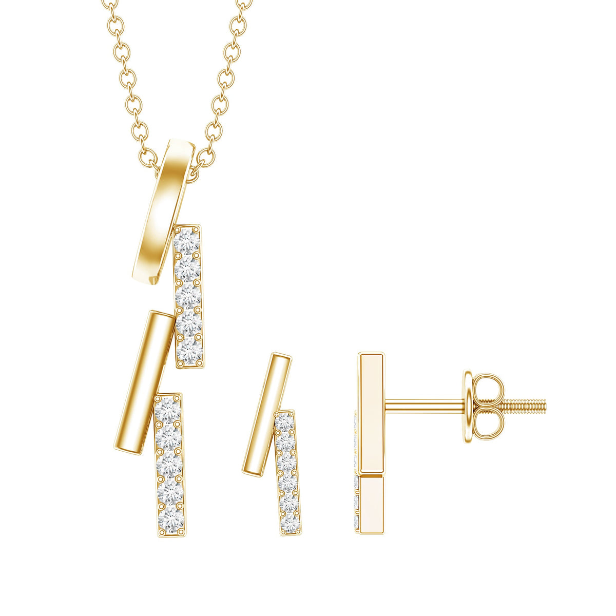 Certified Diamond Bar Dangle Necklace Earrings Set