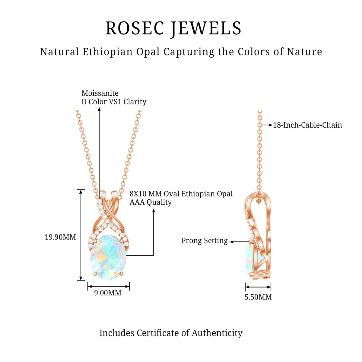 Oval Ethiopian Opal Necklace with Moissanite Twisted Bail