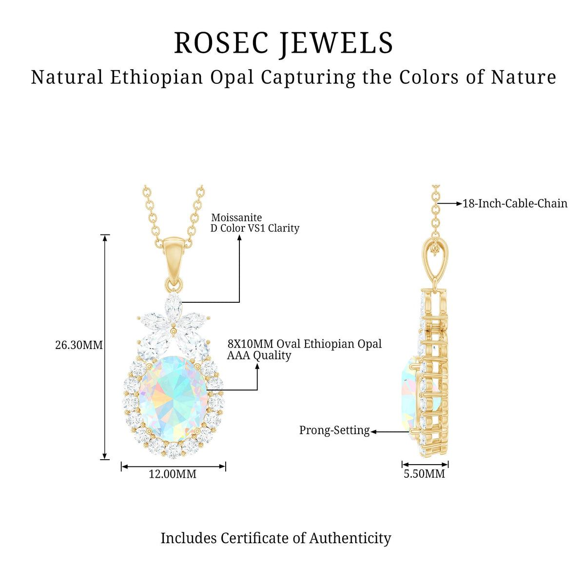 Certified Real 1.3 Carat Ethiopian Opal Statement Necklace