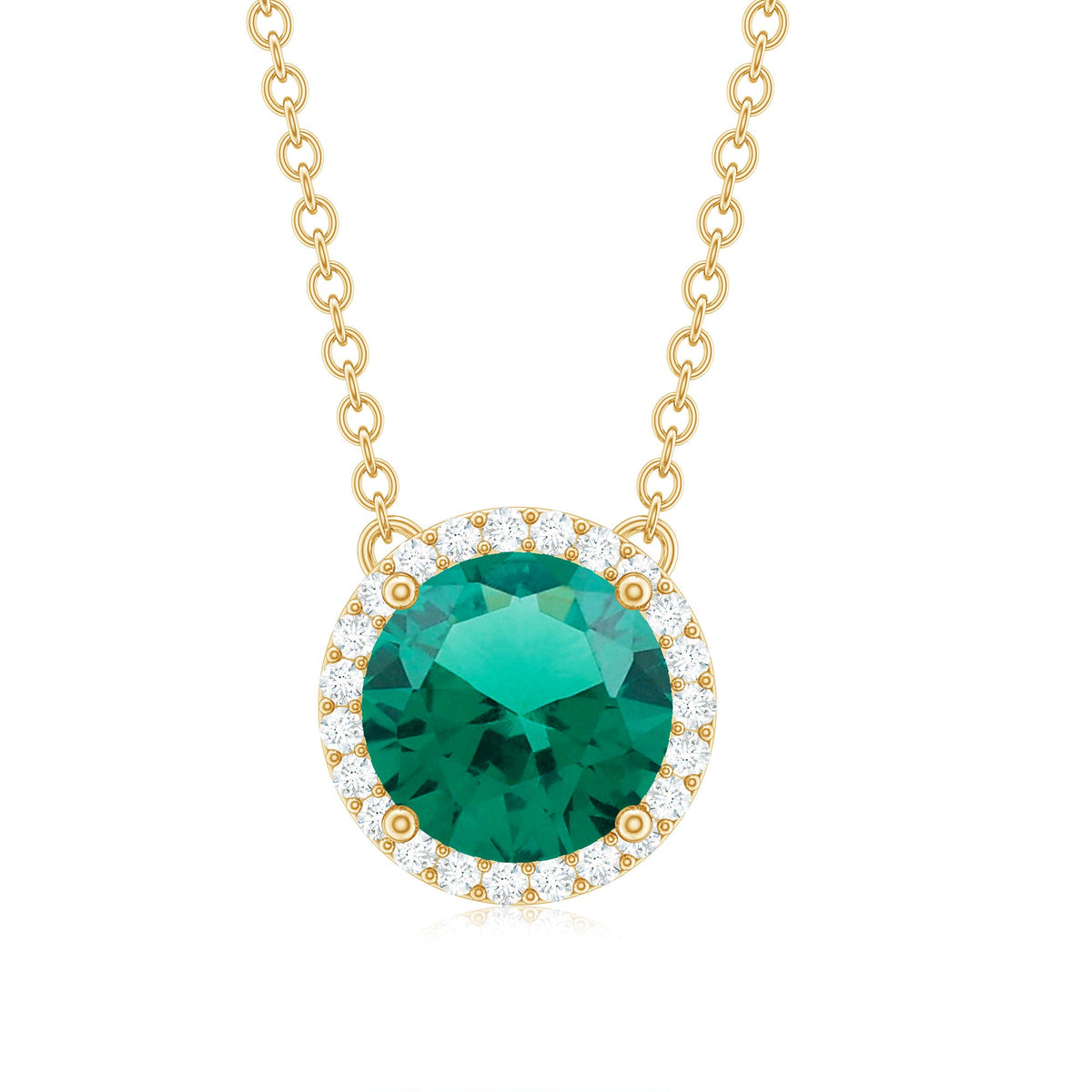 2 Carat Round Lab Created Emerald and Diamond Halo Necklace