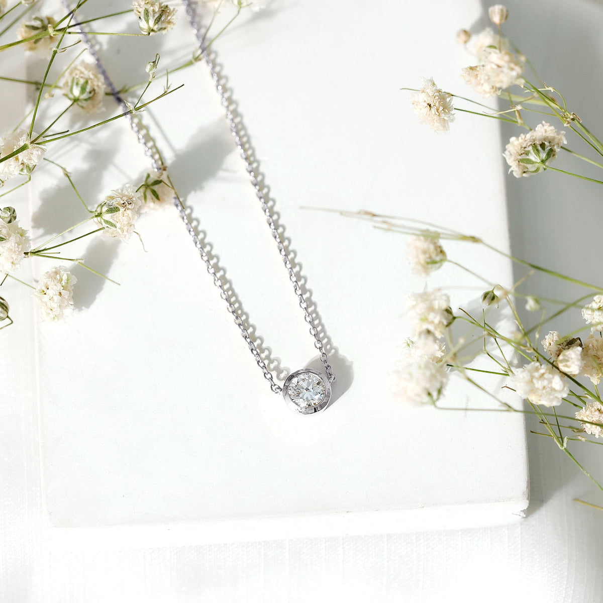 Bezel Set Lab 5 MM Round Diamond Solitaire Necklace