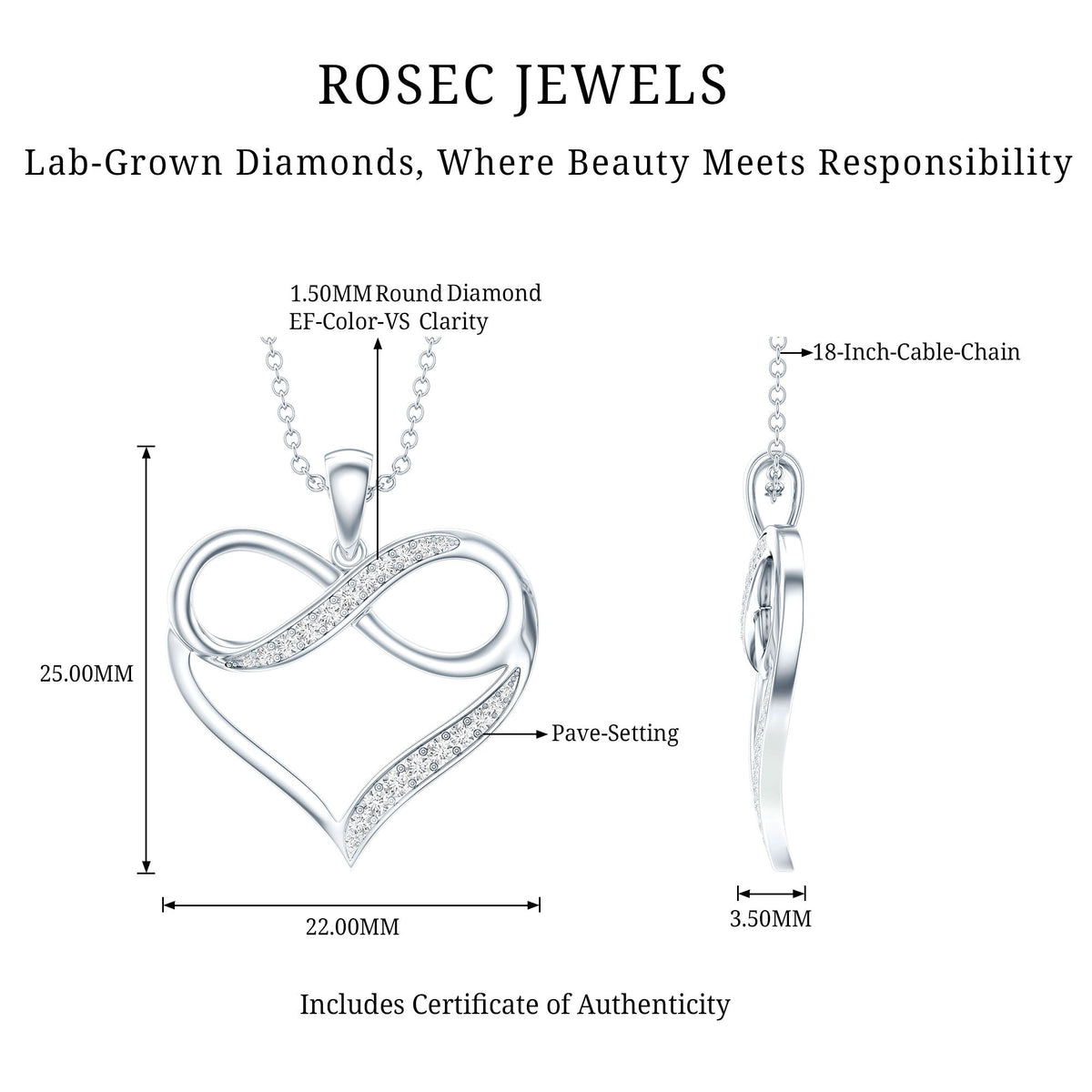 Certified Lab Grown Diamond Infinity Heart Necklace For Women