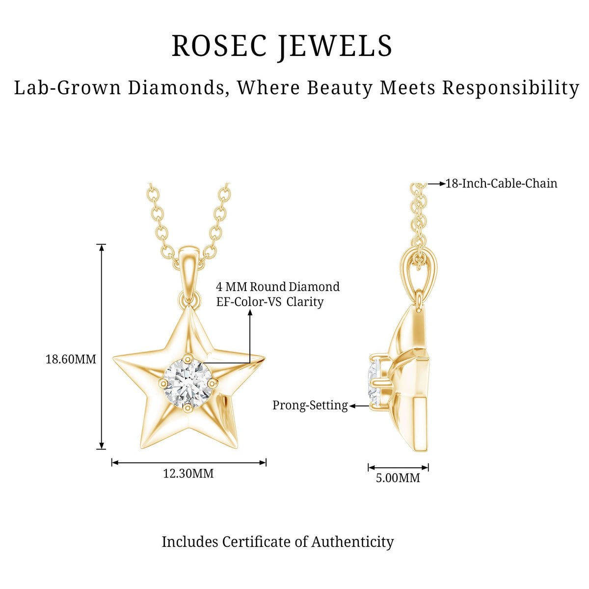 Certified Lab Grown Diamond Star Pendant Necklace For Her