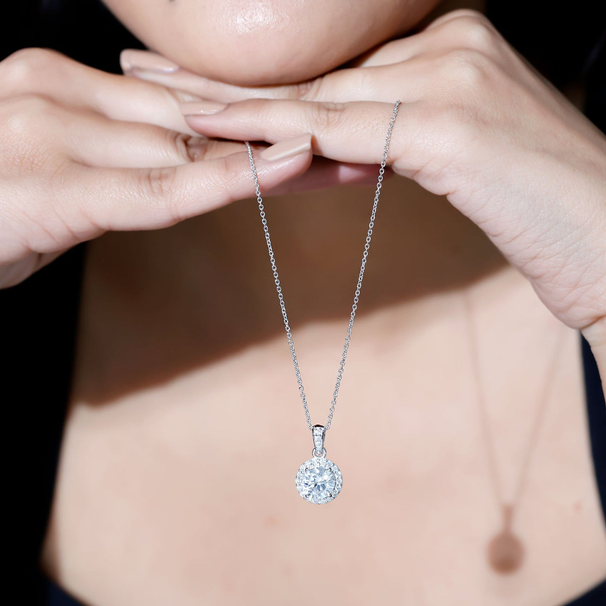 Certified 2 Carat Lab Grown Diamond Halo Pendant Necklace