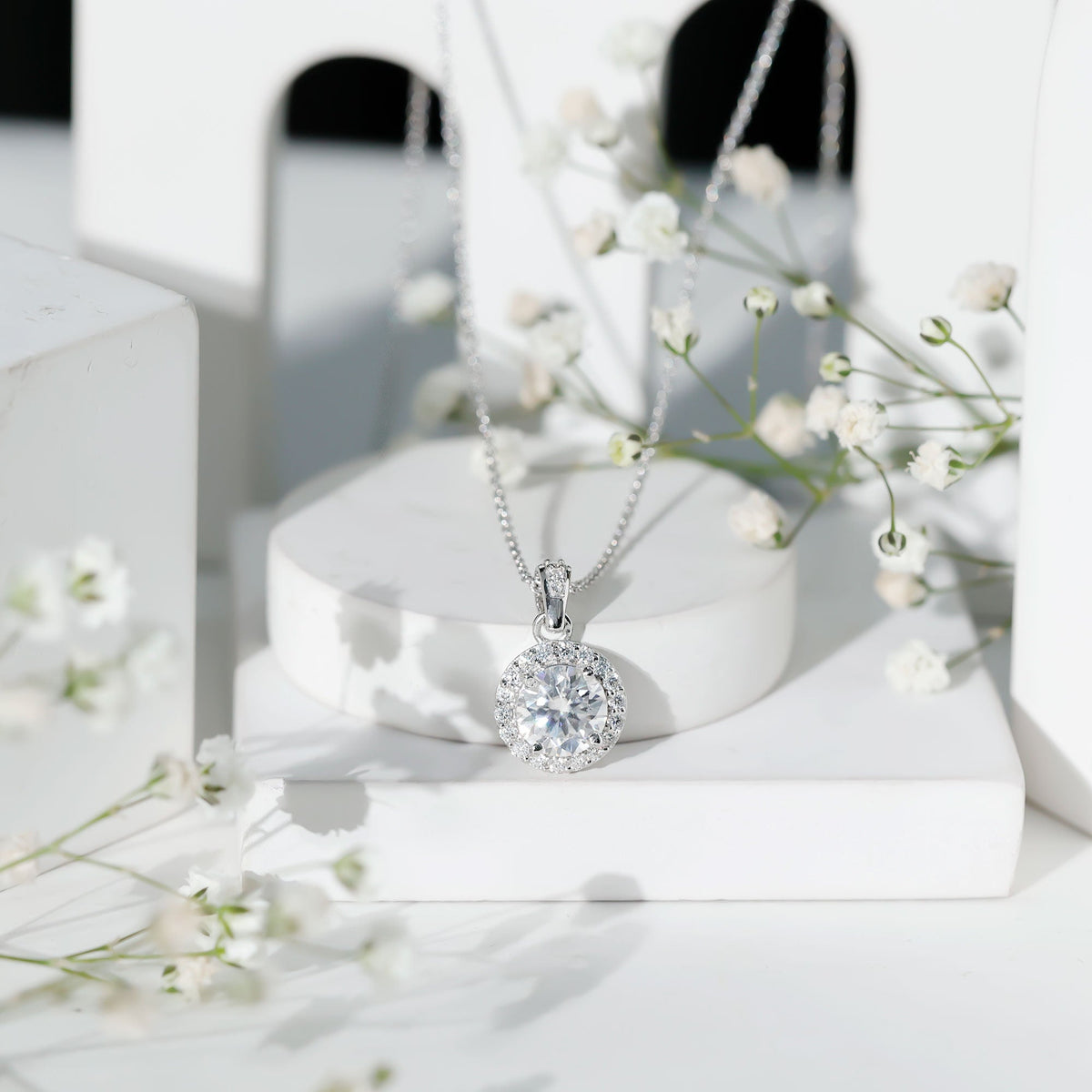 Certified 2 Carat Lab Grown Diamond Halo Pendant Necklace