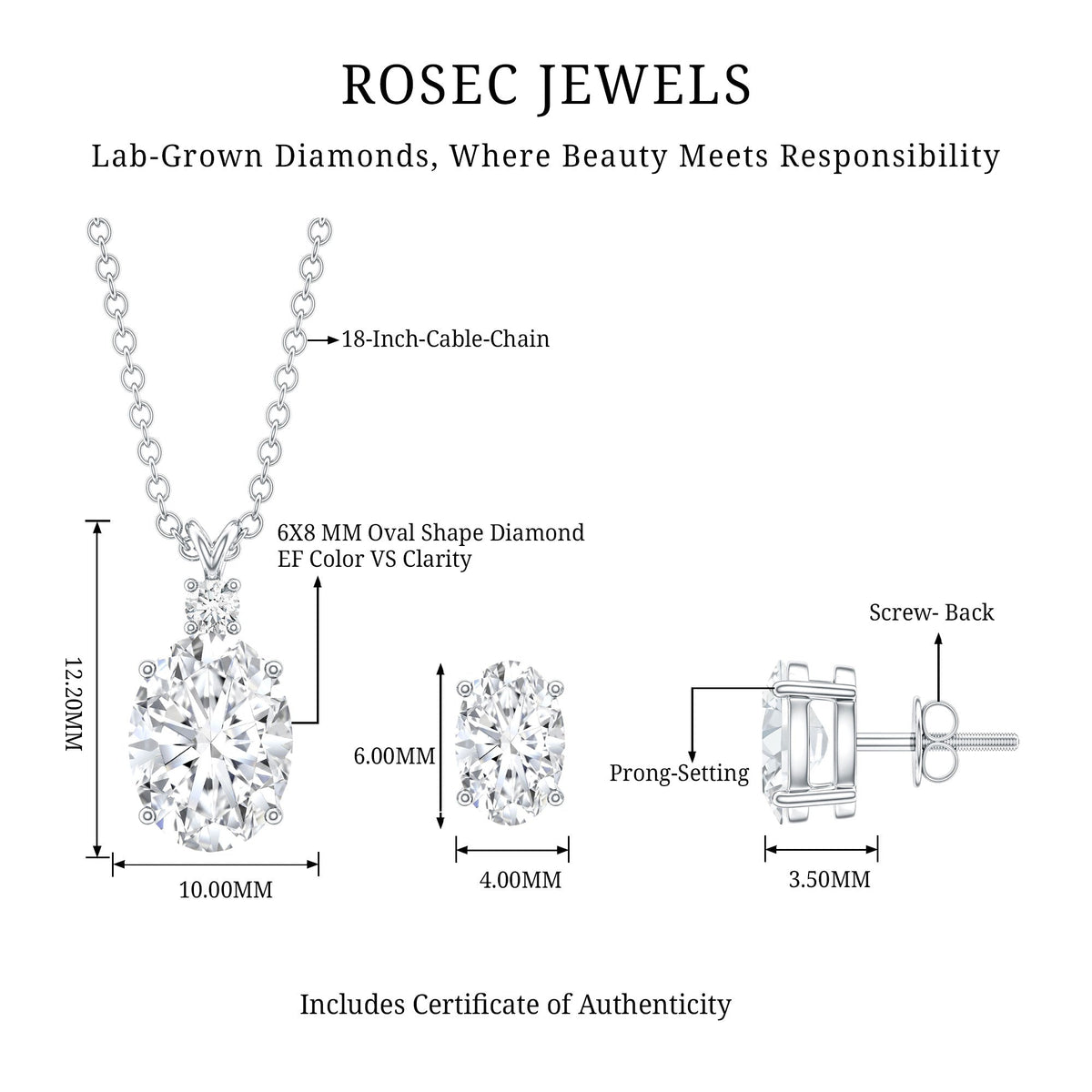 Certified Oval Shaped Lab Grown Diamond Bridal Jewelry Set