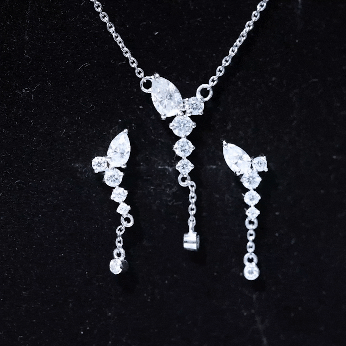 Certified Lab Grown Diamond Designer Necklace and Earrings Set
